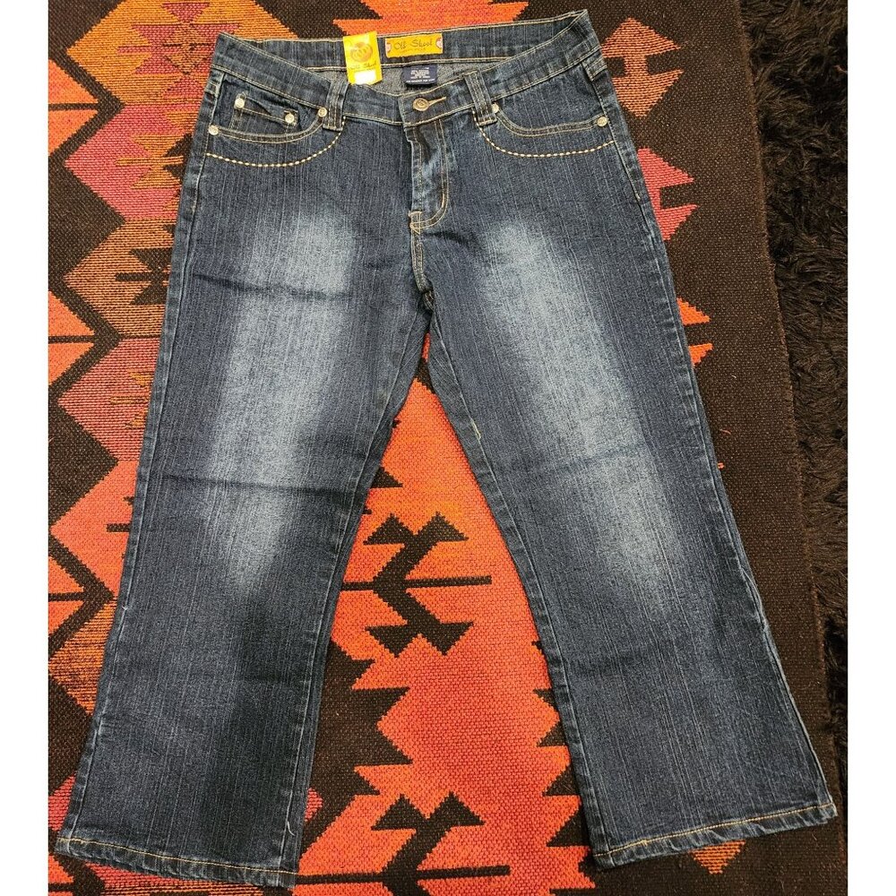 Old Skool Urban Wear Cropped Jeans Size 11/12 Women's Distressed Contrast Stitch